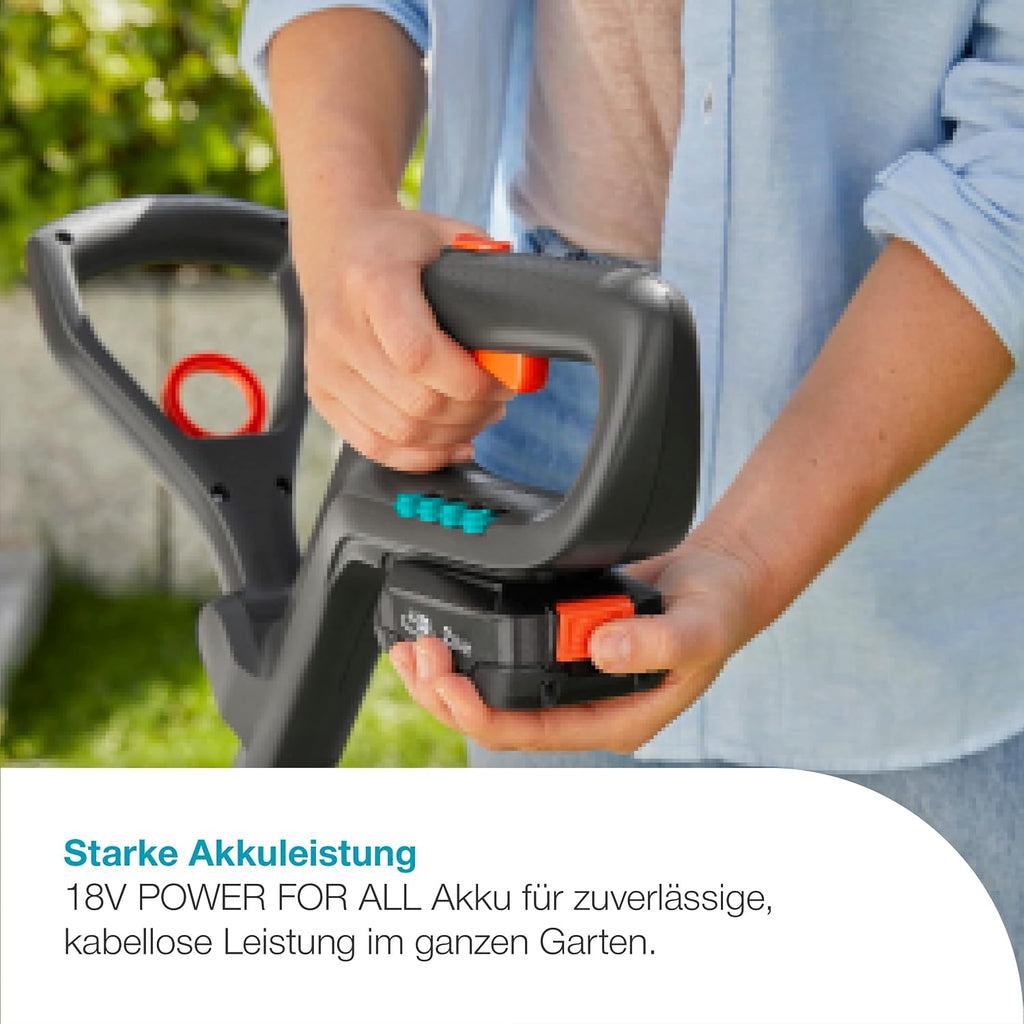 Gardena Akku-Rasentrimmer EasyCut 23/18V P4A Ready-to-Use Set: Leistungsstark, Leichtgewicht, Teleskopgriff, Neigbarer Trimmerkopf, Kabellos (14700-20)