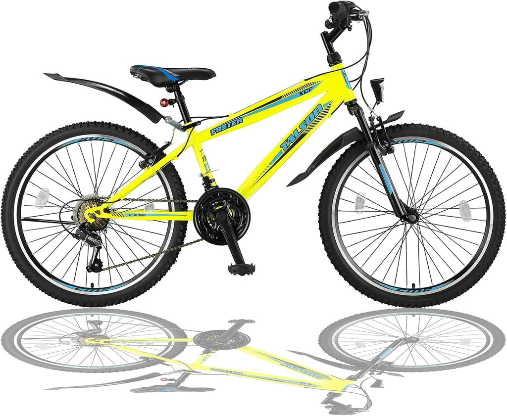 Talson 24 Zoll Mountainbike Fahrrad mit Gabelfederung & Beleuchtung 21-Gang Shimano FST Gelb