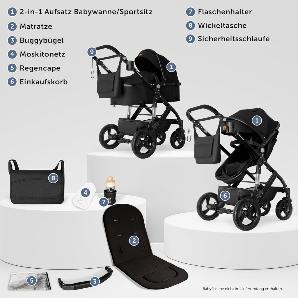 Bergsteiger Nizza Kombikinderwagen 3-in-1 Babywanne Buggy Sportsitz