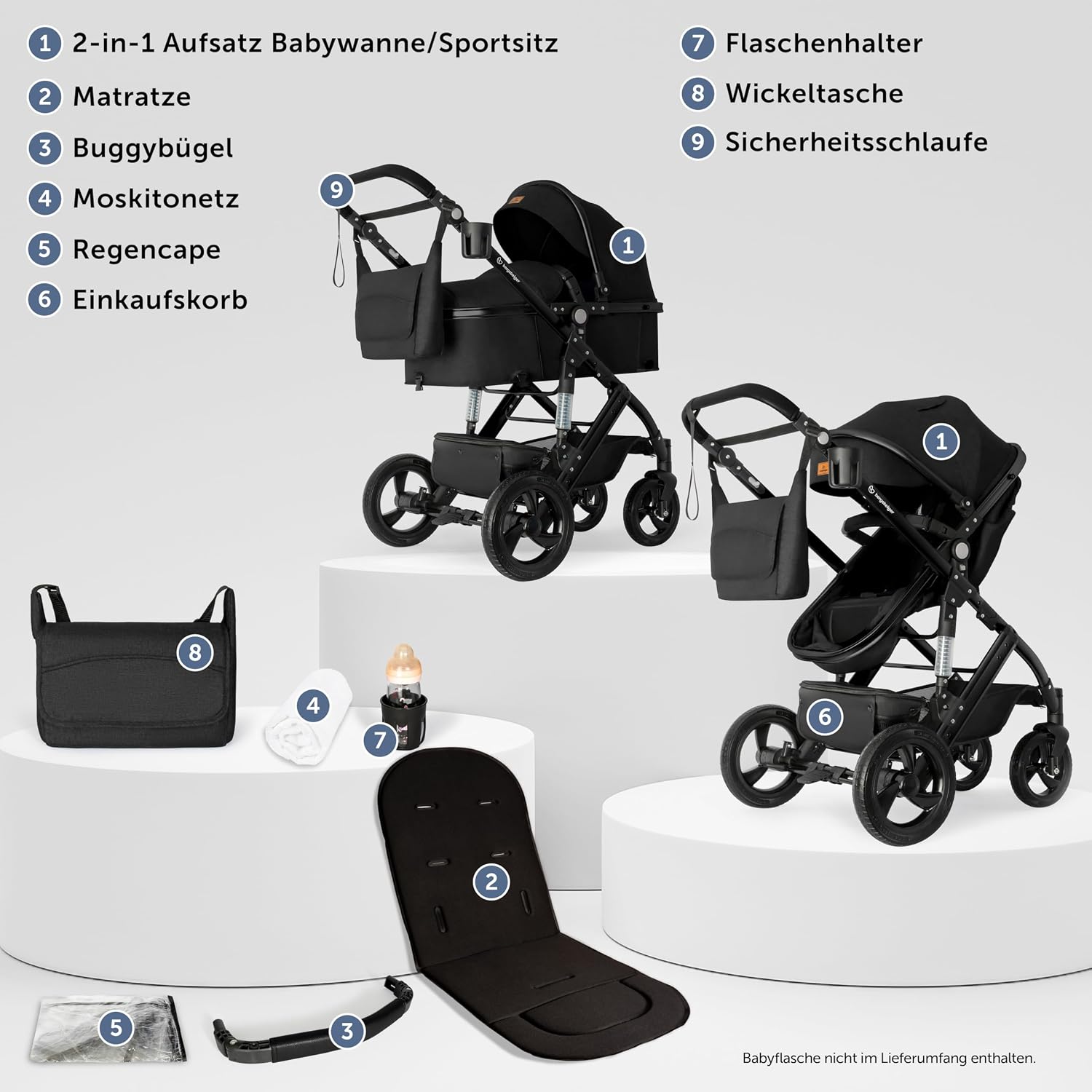 Bergsteiger Nizza Kombikinderwagen 3-in-1 Babywanne Buggy Sportsitz