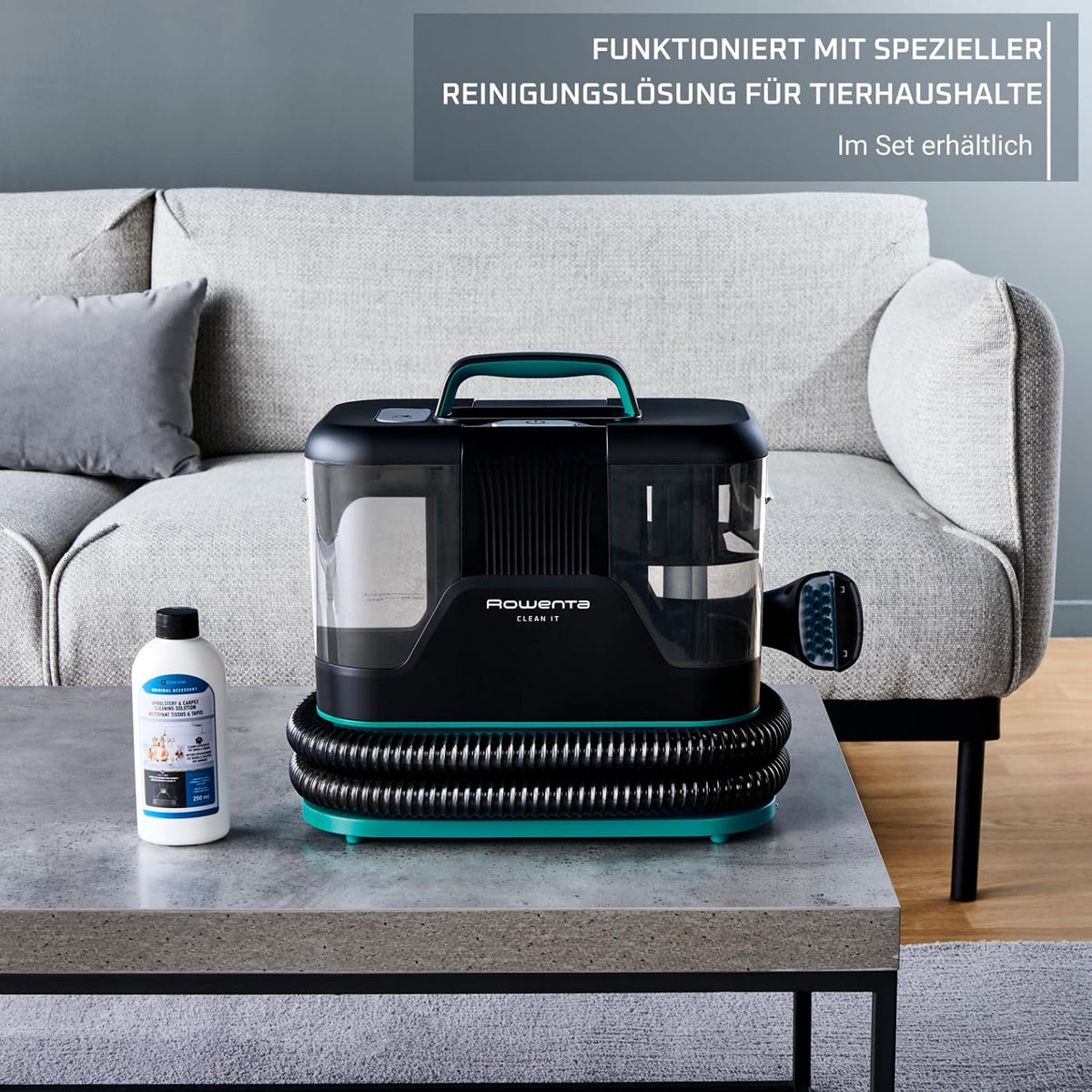 Rowenta Clean It Fleckenreiniger, tragbarer Teppichreiniger, schnelle und einfache Reinigung, abnehmbarer 2.3-Liter-Tank, wechselbare Reinigungsköpfe, 750 Watt, Grün, Schwarz, IN5020F0