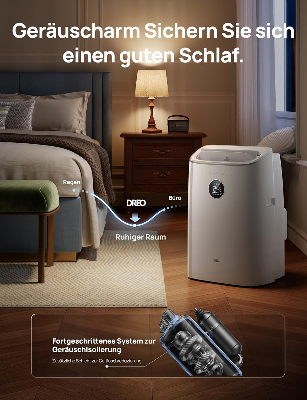 DREO Klimaanlage Mobil, 7.500 BTU Mobiles Klimagerät für Schlafzimmer & Büro, 3-in-1 Kühlen/Ventilieren/Entfeuchten, App-/Sprachsteuerung/Fernbedienung, drainagefrei, Fenster-Set, 2,5 L/h, AC318S