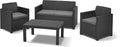 Allibert by Keter Merano Gartenmöbel Set aus Kunststoff, inkl. Sitzkissen, grau, 4-teilig, 2 Sessel, Sofa & Tisch, für Garten & Terrasse, Flache Rattanoptik