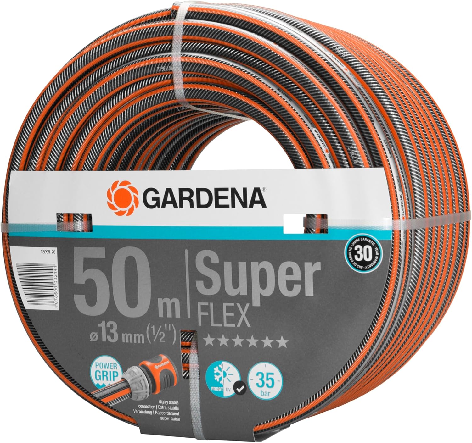 Gardena Premium Superflex Schlauch 13 mm (1/2 Zoll), 50 m: Gartenschlauch mit Power-Grip-Profil, 35 bar Berstdruck, hochflexibel, formstabil, UV-beständ, Polyvinyl Chloride (PVC), watering in garden