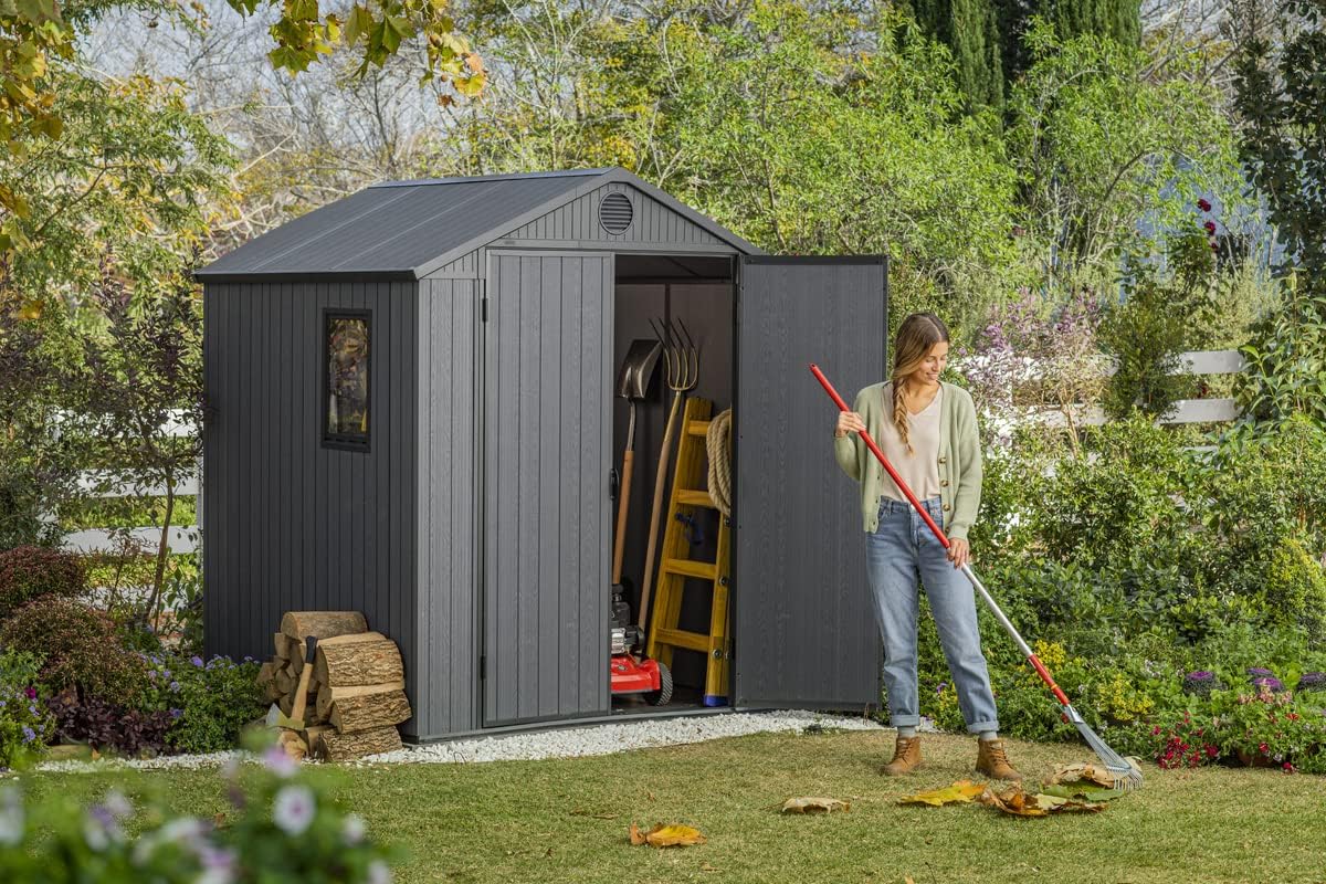 Keter Gerätehaus Darwin 6x6, Grau, Außenmaße 190x183x221cm, wartungsfrei, wetterfest, wasserdicht, mit Unterboden