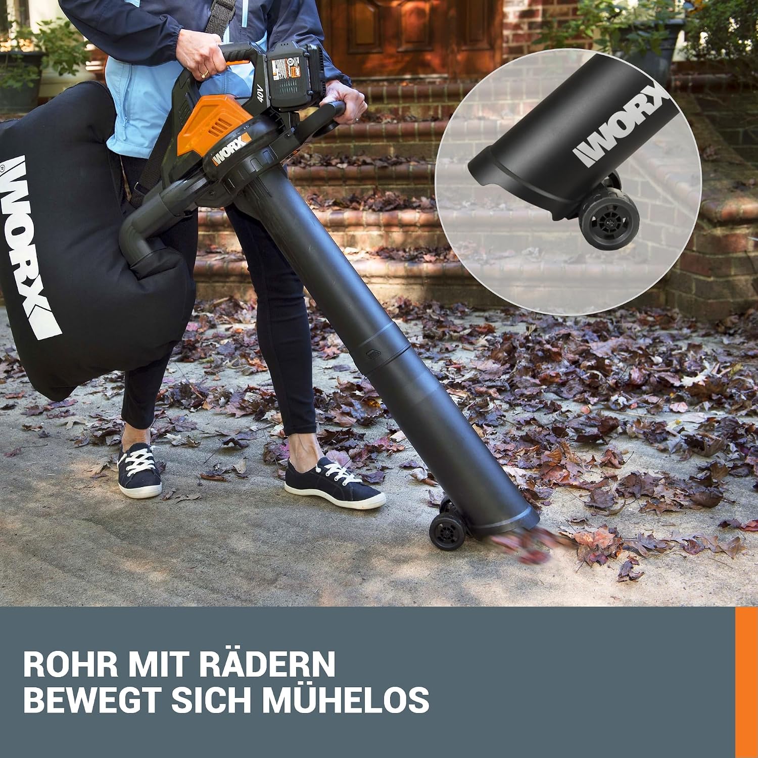WORX WG583E.9 Akku-Laubbläser/Laubsauger 40V(2x20V), 575 m³/h Blasleistung