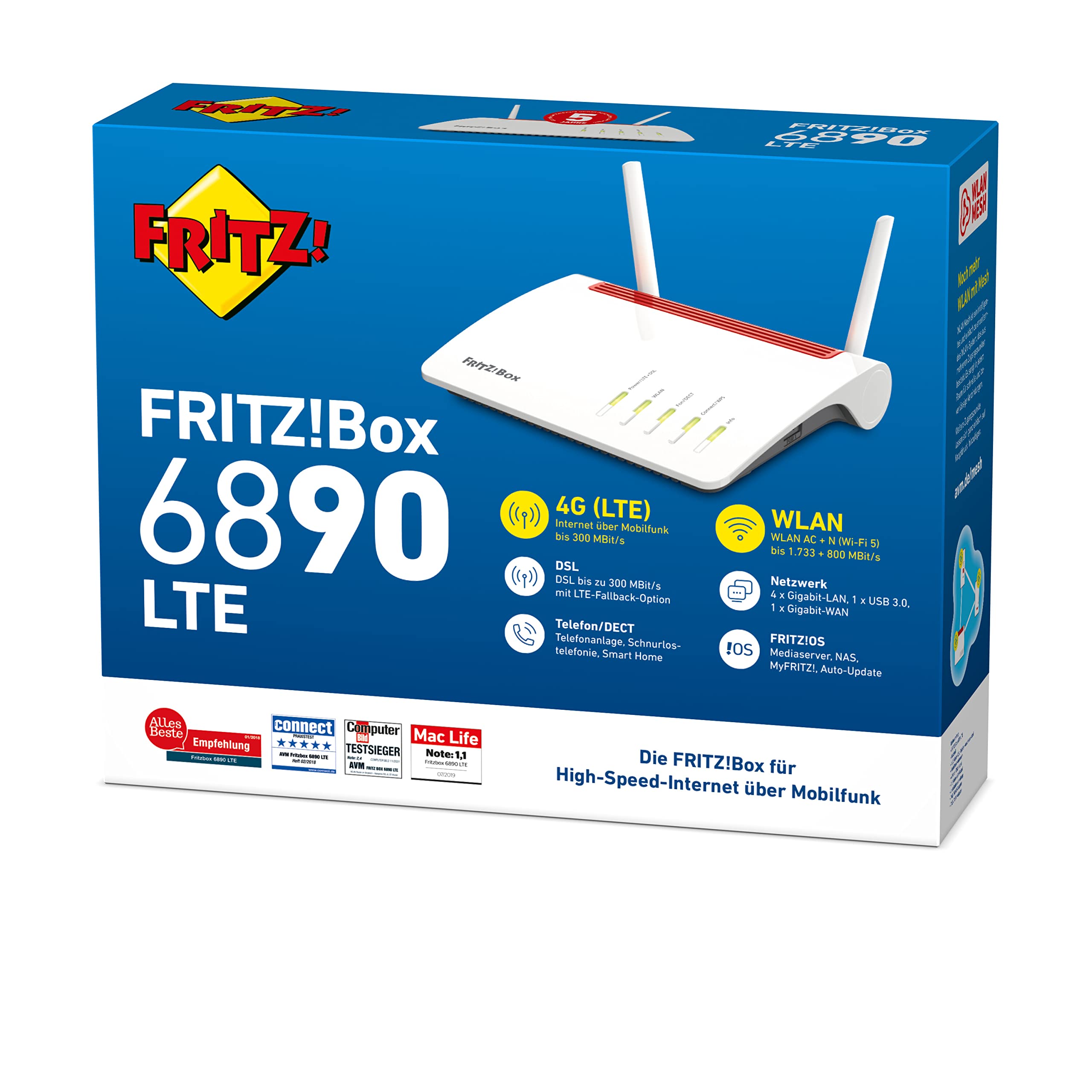 FRITZ!Box 6890 – LTE/DSL-Router mit WLAN AC+N, bis 300 MBit/s & 4x Gigabit-LANo
