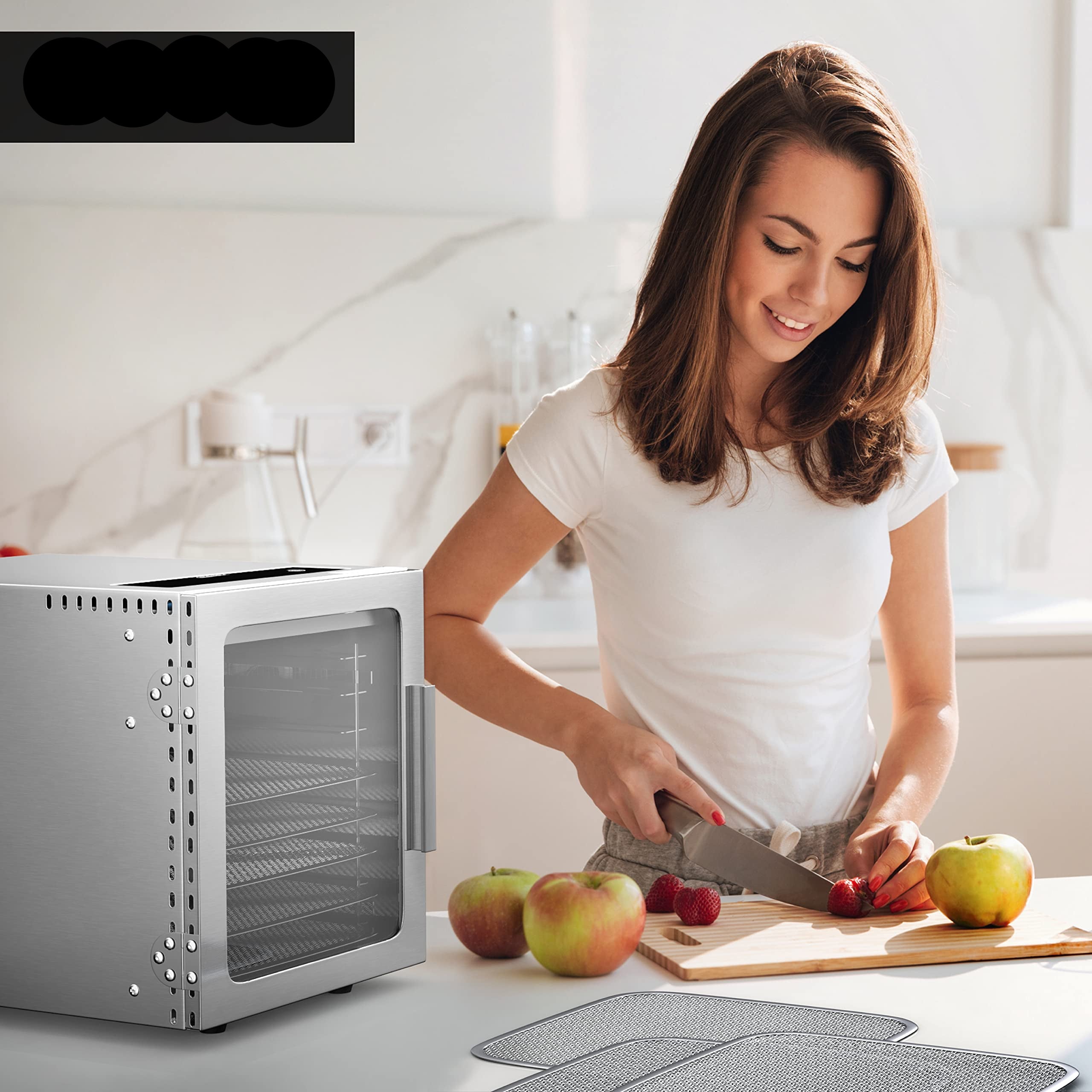 Arendo - Stainless steel dehydrator 8-fold - 500 watts with temperature control - dehydrator for food meat fruits fruit mushrooms - timer up to 24 hours - 8 compartments - GS - dehydratoro