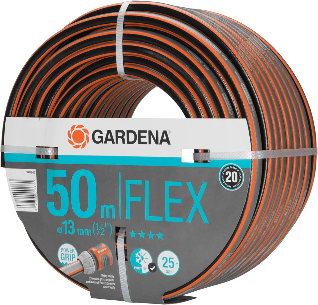 Gardena Comfort FLEX Schlauch 13 mm (1/2 Zoll), 50 m: Formstabiler, flexibler Gartenschlauch mit Power-Grip-Profil, aus hochwertigem Spiralgewebe, 25 bar Berstdruck, ohne Systemteile (18039-20)