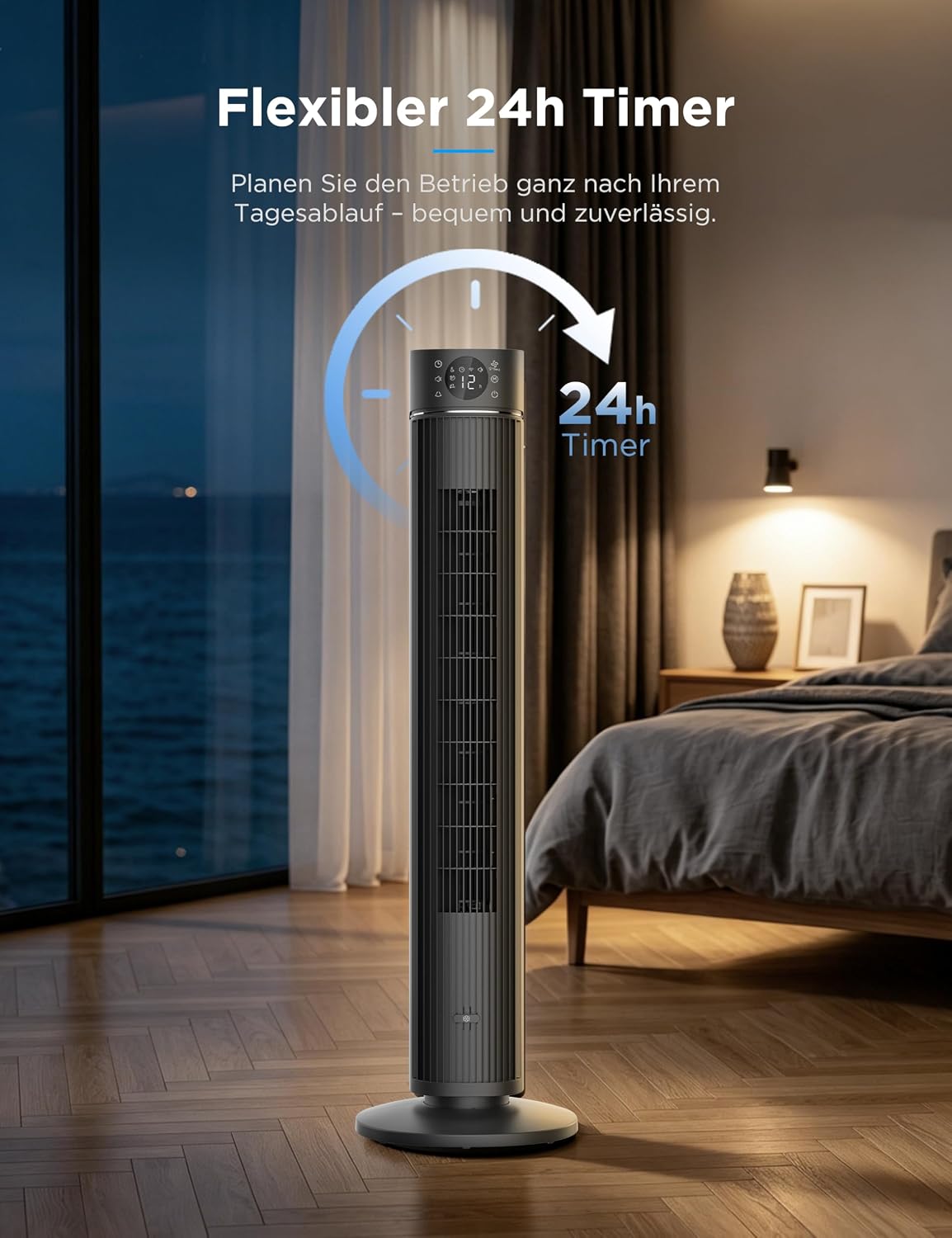 Midea Turmventilator FZ10-26ARDW, 105cm, DC-Motor, App-Steuerung | 19dB Fluesterleise, 4 Modi, 12 Stufen, 24h Timer, Alexa & Google, fuer Schlafzimmer, Wohnzimmer & Buero