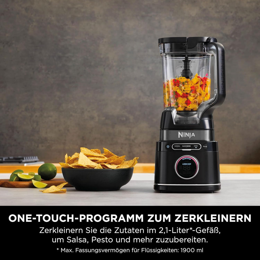 Ninja TB401EU 3-in-1 Detect Power Blender Processor Pro Black | Powerful 1200 W food processor, single serve and dough hook, 1 x single serve cup, jug, dough, mix and chop