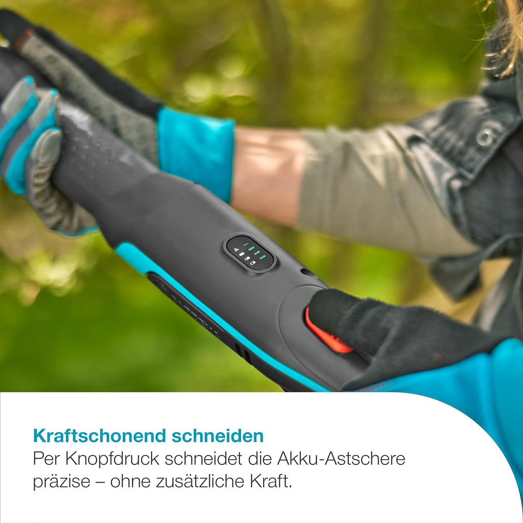 Gardena Akku-Astschere EasyCut 110/18V P4A Solo: Kraftsparendes Schneiden, Bis zu 2,5 m Reichweite, Leicht & ergonomisch, Stahlmesser, Kabellos (14772-55)