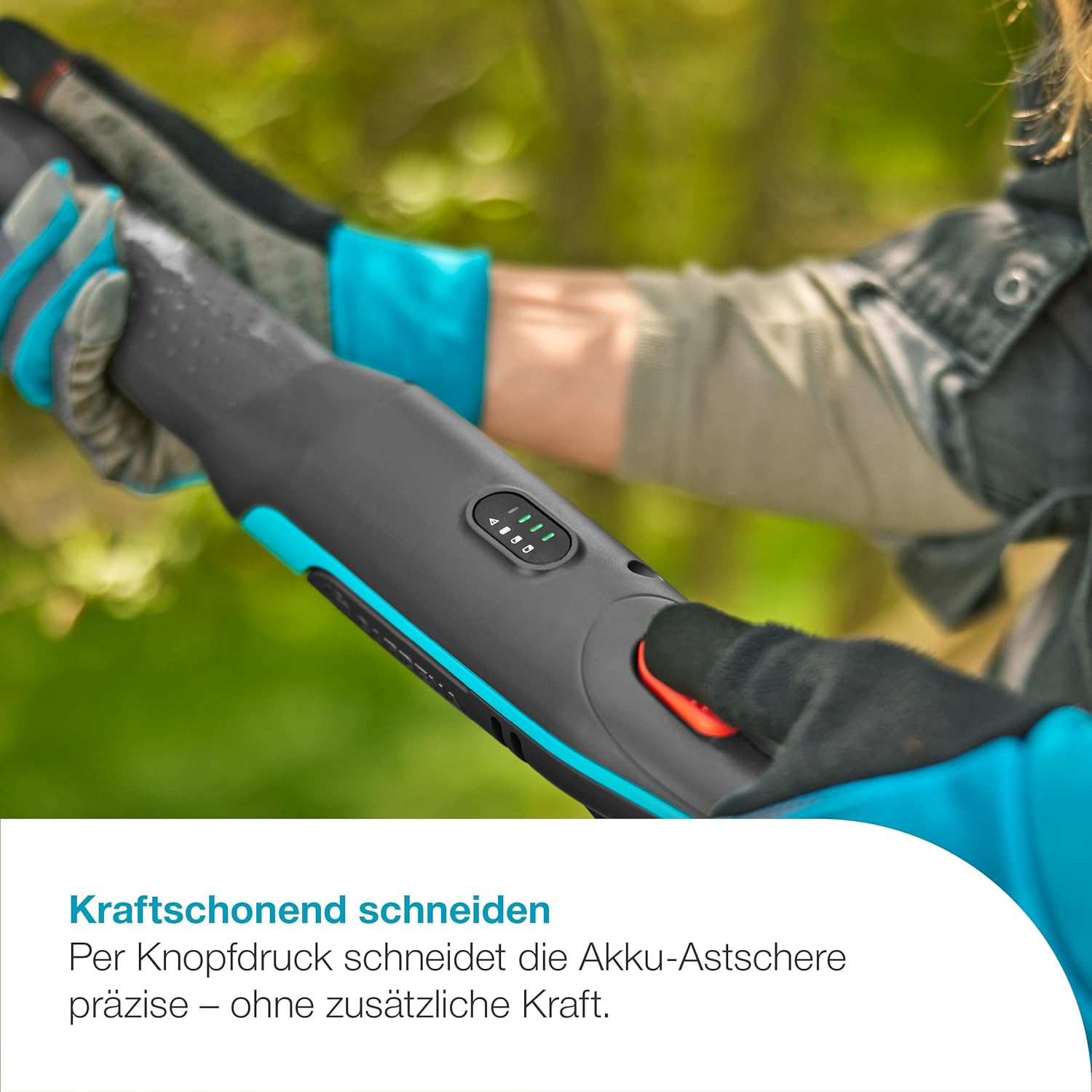 Gardena Akku-Astschere EasyCut 110/18V P4A Solo: Kraftsparendes Schneiden, Bis zu 2,5 m Reichweite, Leicht & ergonomisch, Stahlmesser, Kabellos (14772-55)