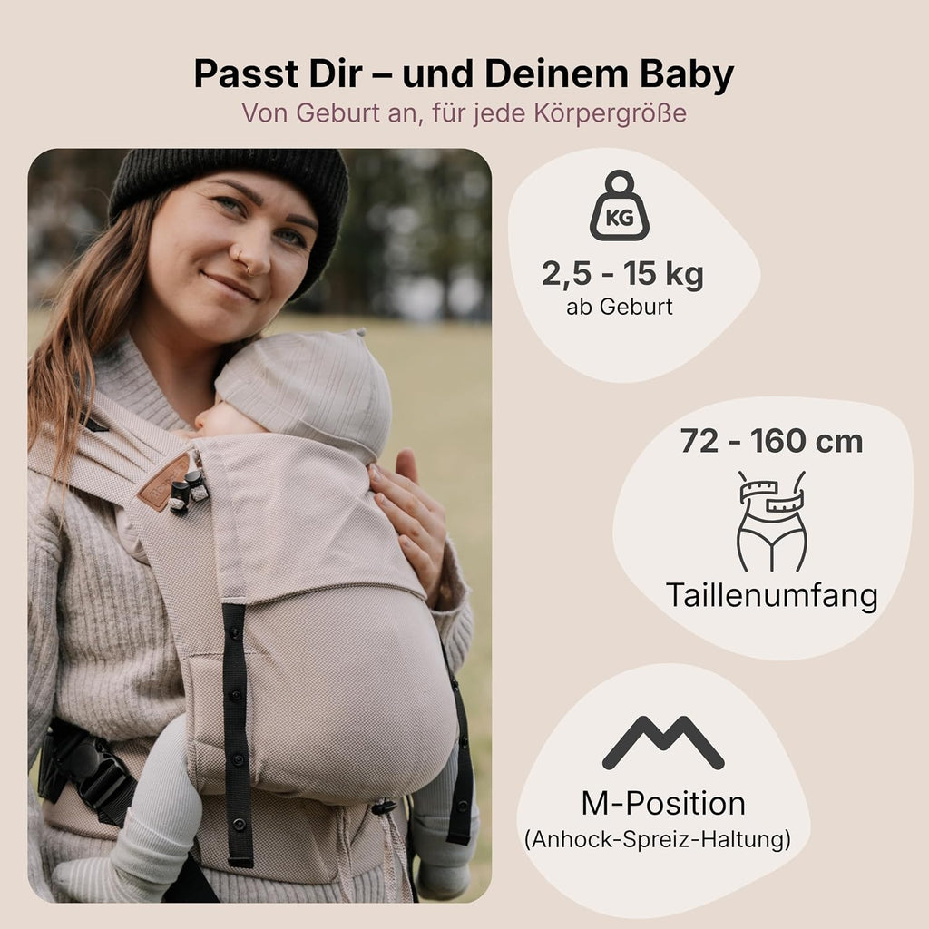 Hoppediz Primeo Babytrage ab Geburt für Neugeborene, Djerba