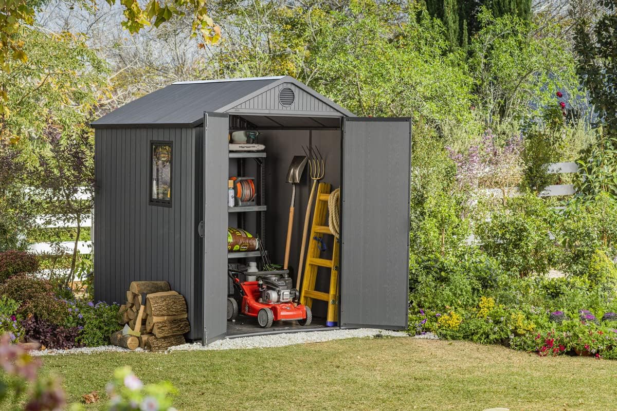 Keter Gerätehaus Darwin 6x6, Grau, Außenmaße 190x183x221cm, wartungsfrei, wetterfest, wasserdicht, mit Unterboden