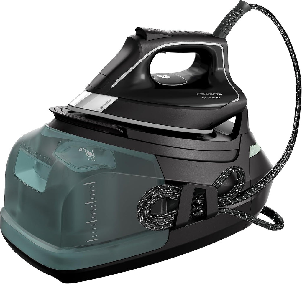 Rowenta DG9610 Eco Steam Pro Dampfbügelstation, 2800 Watt, 7,6 Bar, 140 g/Min. Dampfleistung, Dampfstoß: 460 g/Min., Eco Design, Silence-Technologie, 1,1 Liter Kapazität, Schwarz/Eukalyptus