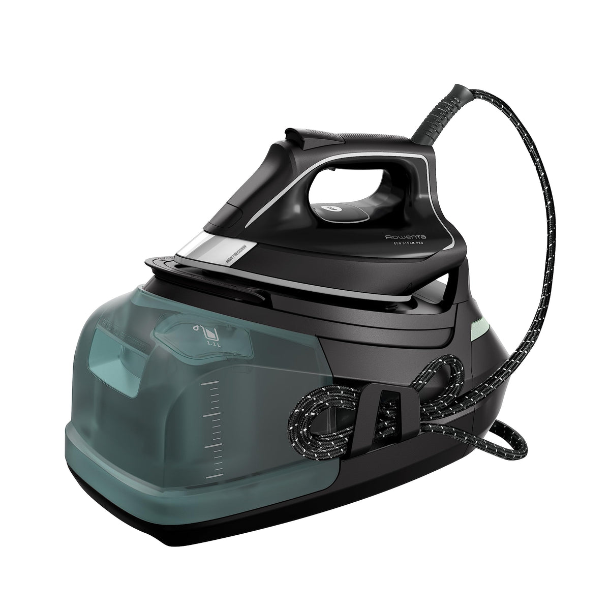 Rowenta DG9610 Eco Steam Pro Dampfbügelstation, 2800 Watt, 7,6 Bar, 140 g/Min. Dampfleistung, Dampfstoß: 460 g/Min., Eco Design, Silence-Technologie, 1,1 Liter Kapazität, Schwarz/Eukalyptus