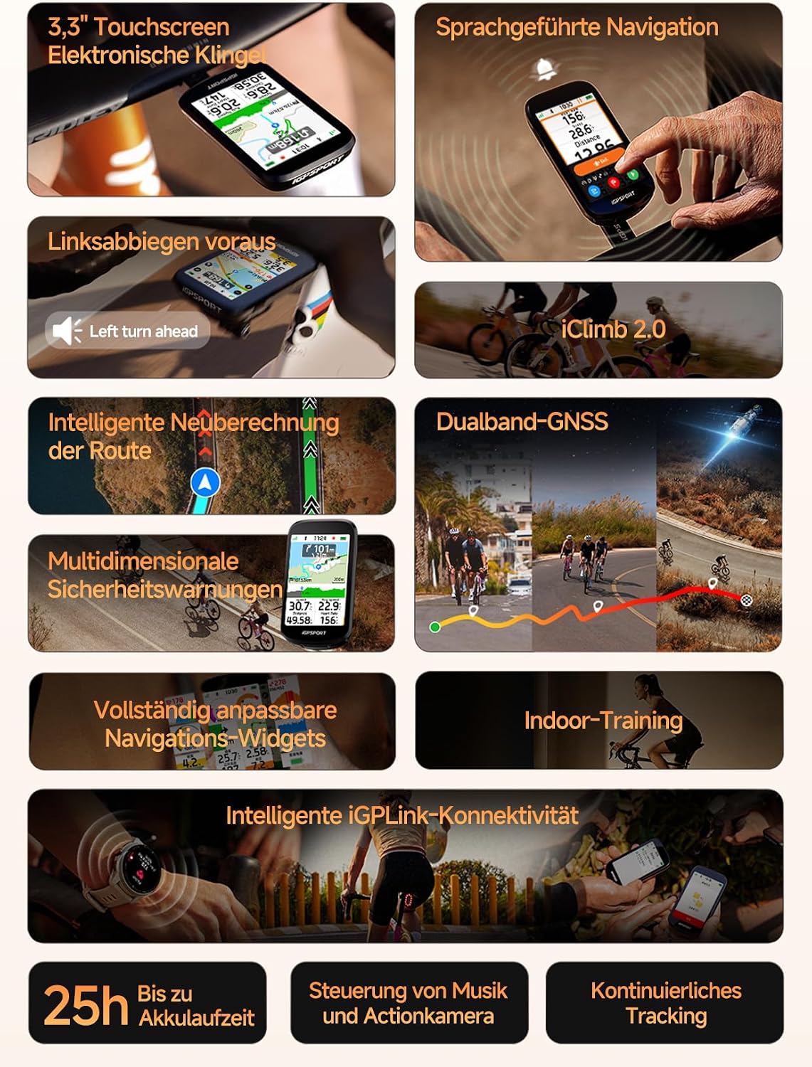 iGPSPORT BSC500 Fahrradcomputer, 3,3-Zoll-Touchscreen, Karten- und Sprachnavigation, E-Bike-Modus, Virtuelles Fahren, ANT+BLE, IPX7