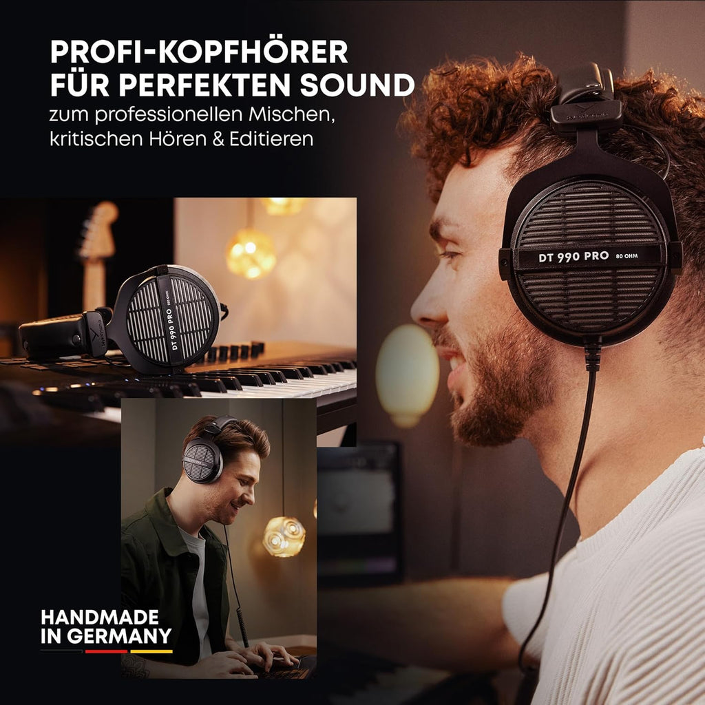 beyerdynamic DT 990 PRO Single Sided Wired On-Ear Studio Headphones for Mixing, Mastering and Editing, 80 Ohm. Handmade in Germany