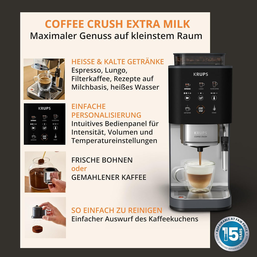 KRUPS Coffee Crush Edition, Espresso-Kaffeevollautomat, nur 15 cm Breite