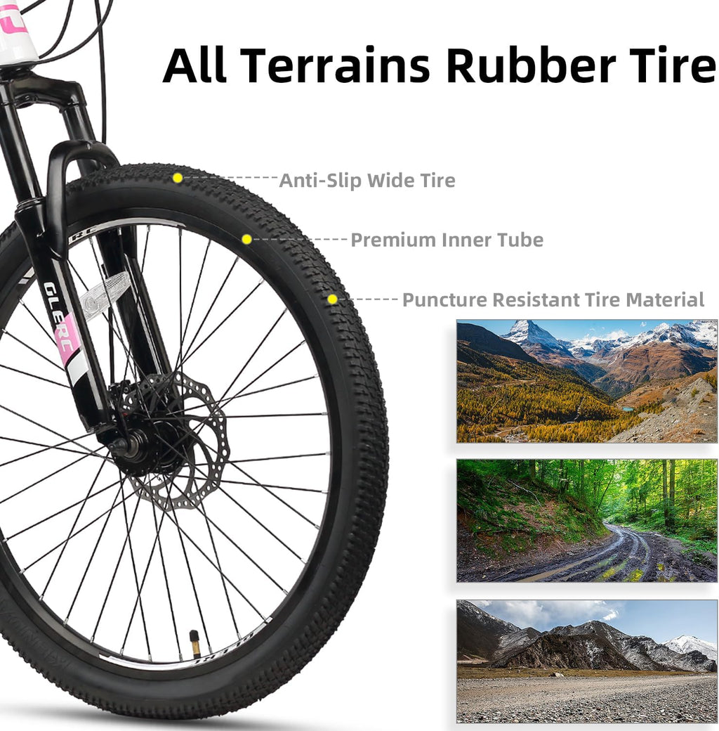 Glerc Skyline 20-24-Zoll Kinder Mountainbike für Jungen Mädchen, Kinderfahrrad für 6-18 Jahre alte Teenager, 21 Speed-Fahrrad mit vorderer Aufhängung & Scheibenbremsen, mehrere Farben