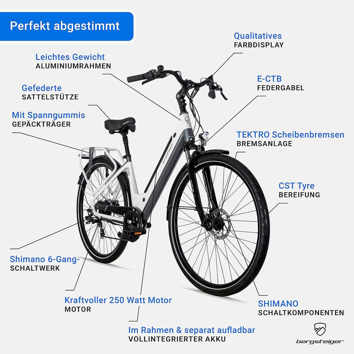 Bergsteiger Hampton 28 Zoll City E-Bike Elektrofahrrad Alurahmen 250 W