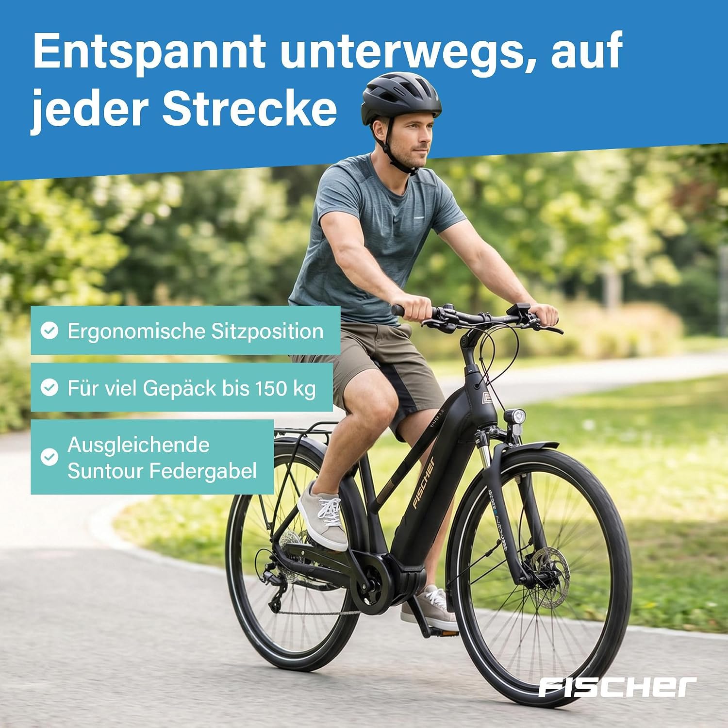 Fischer E-Bike Trekking VIATOR 4.2i Active Electric Bicycle for Men and Women, RH 50, Mid Motor 80 Nm, 36 V Battery