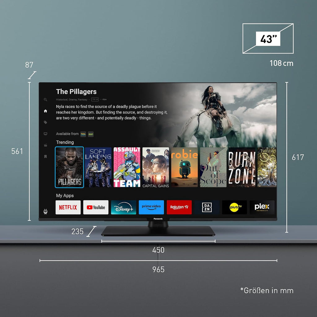 Panasonic TB-43W61AEZ, W61 Serie, 43 Zoll, 4K Ultra HD LED Smart TV, 2025, TiVo, Dolby Vision & Atmos, Game Mode Plus, Alexa & Google Sprachsteuerung, Schwarz