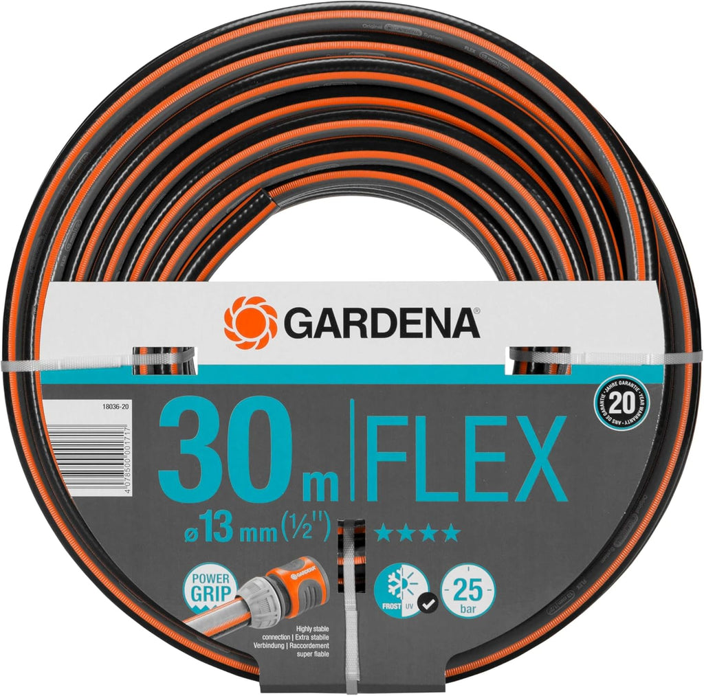 Gardena Comfort FLEX Schlauch 13 mm (1/2 Zoll), 30 m: Formstabiler, flexibler Gartenschlauch mit Power-Grip-Profil, aus hochwertigem Spiralgewebe, 25 bar Berstdruck, ohne Systemteile (18036-20)