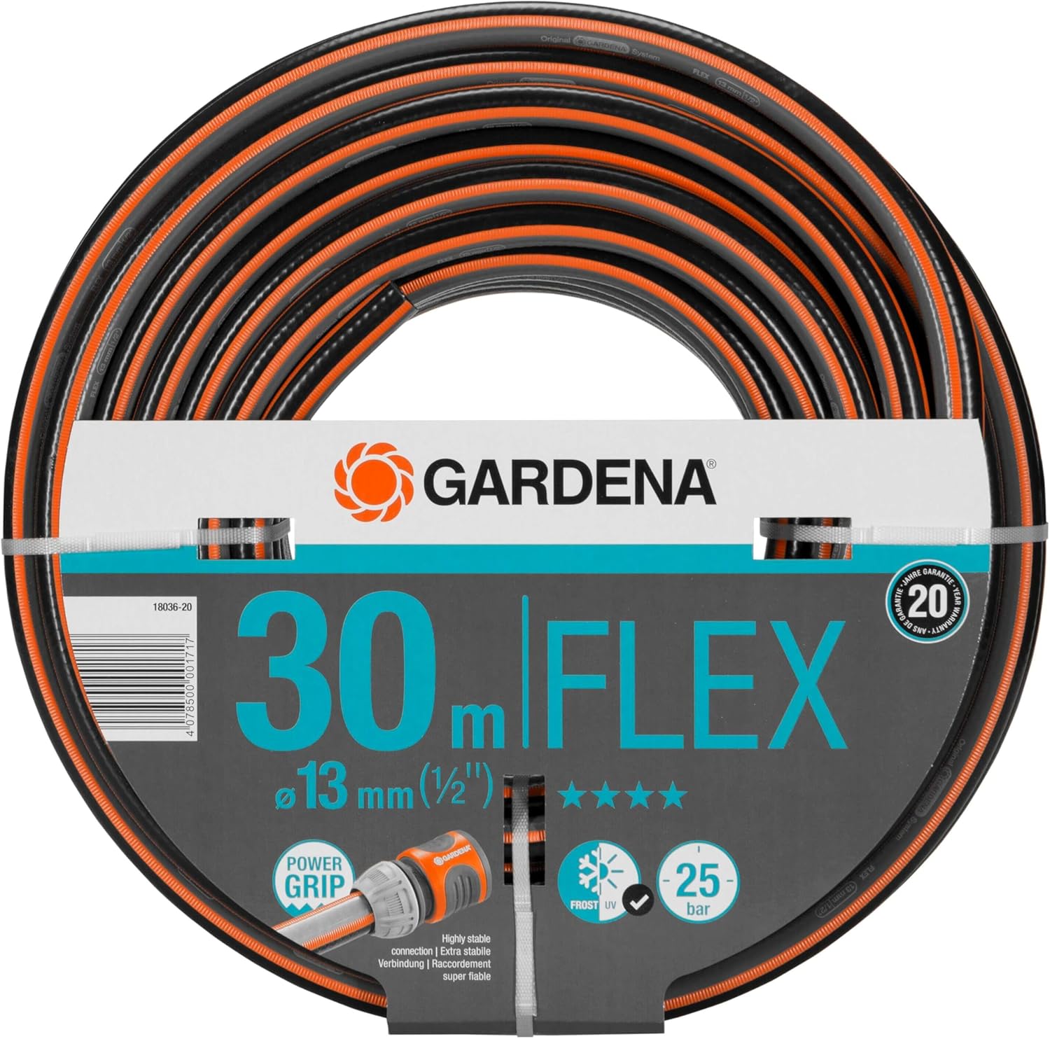 Gardena Comfort FLEX Schlauch 13 mm (1/2 Zoll), 30 m: Formstabiler, flexibler Gartenschlauch mit Power-Grip-Profil, aus hochwertigem Spiralgewebe, 25 bar Berstdruck, ohne Systemteile (18036-20)