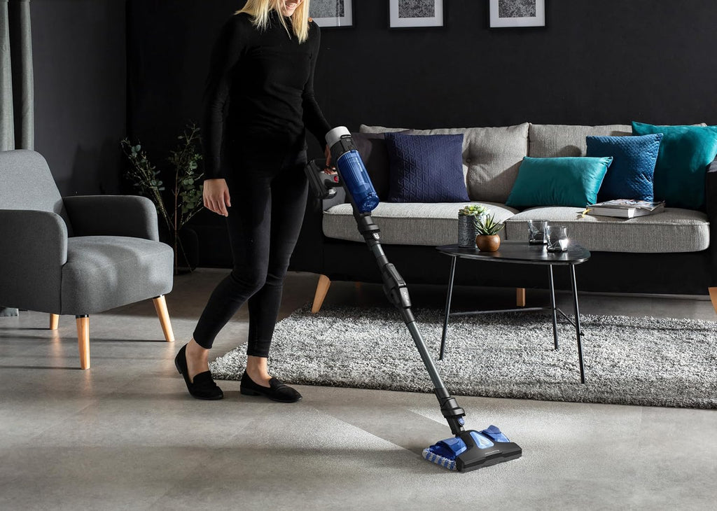 Rowenta X-Force Flex 9.60 Allergy Aqua kabelloser Akku-Stabstaubsauger, 100 Air Watt, herausnehmbarer Akku, Staubsauger kabellos bis zu 45 Min. Laufzeit, kompakt, Flex-Gelenk, blau-schwarz, RH20C2