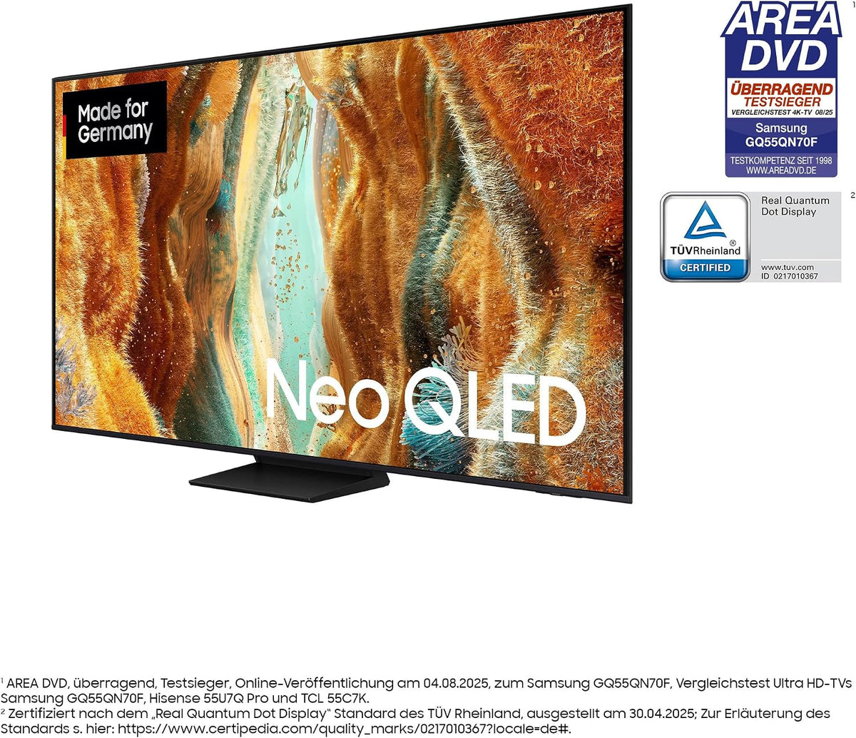 Samsung Neo QLED 4K QN70F 55 Zoll (138 cm) Mini LED Fernseher, Optimiert für Fussball, NQ4 AI Gen2 Prozessor, Quantum Matrix Technology Slim, Motion Xcelerator, Samsung Vision AI Smart TV