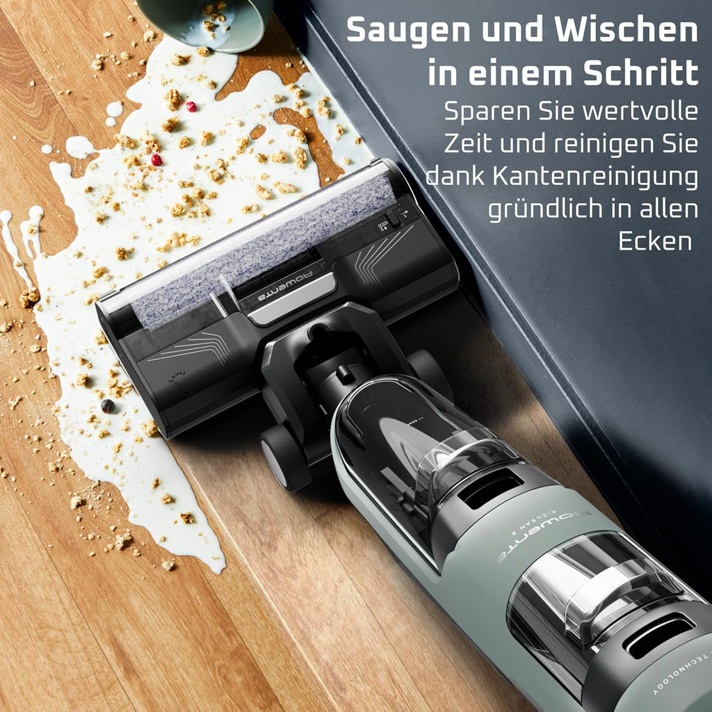 Rowenta X-Clean 2, 2-in-1 Nass-Trockensauger, ECO-/MAX-Modi für makellose Ergebnisse, 1,1 kg leicht, selbstfahrende Walze, Kantenreinigung, 90 Sek. Selbstreinigungszyklus, Eucalyptus, GZ2262E0