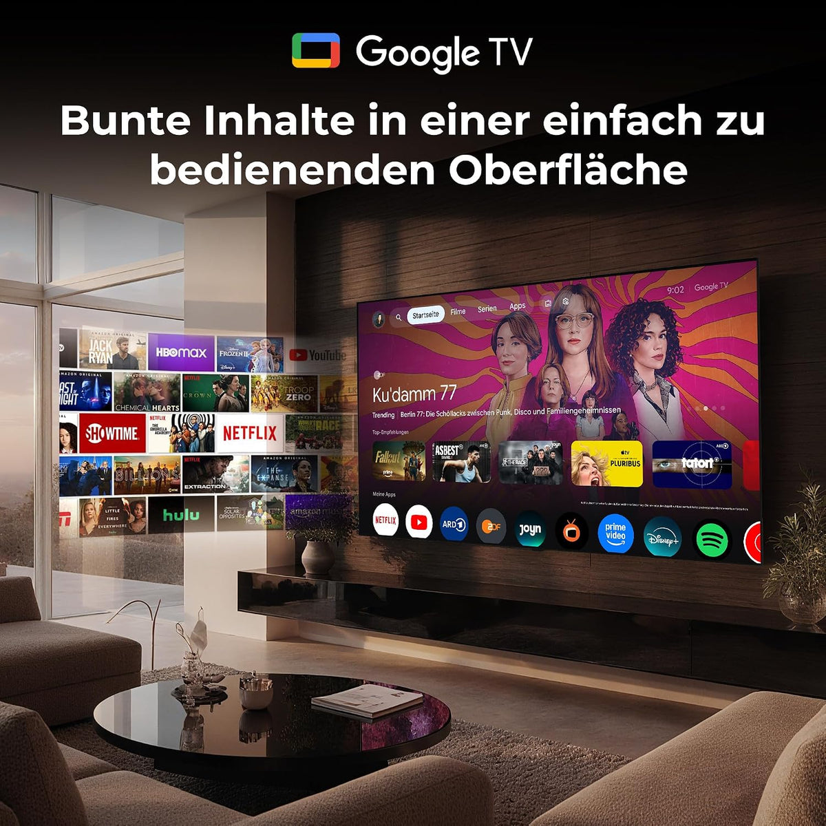 FPD Fernseher 55 Zoll Smart TV, 4K UHD mit Google TV & Google Cast, Dolby Vision und Atmos, HDR 10, MEMC für flüssige Bewegungen