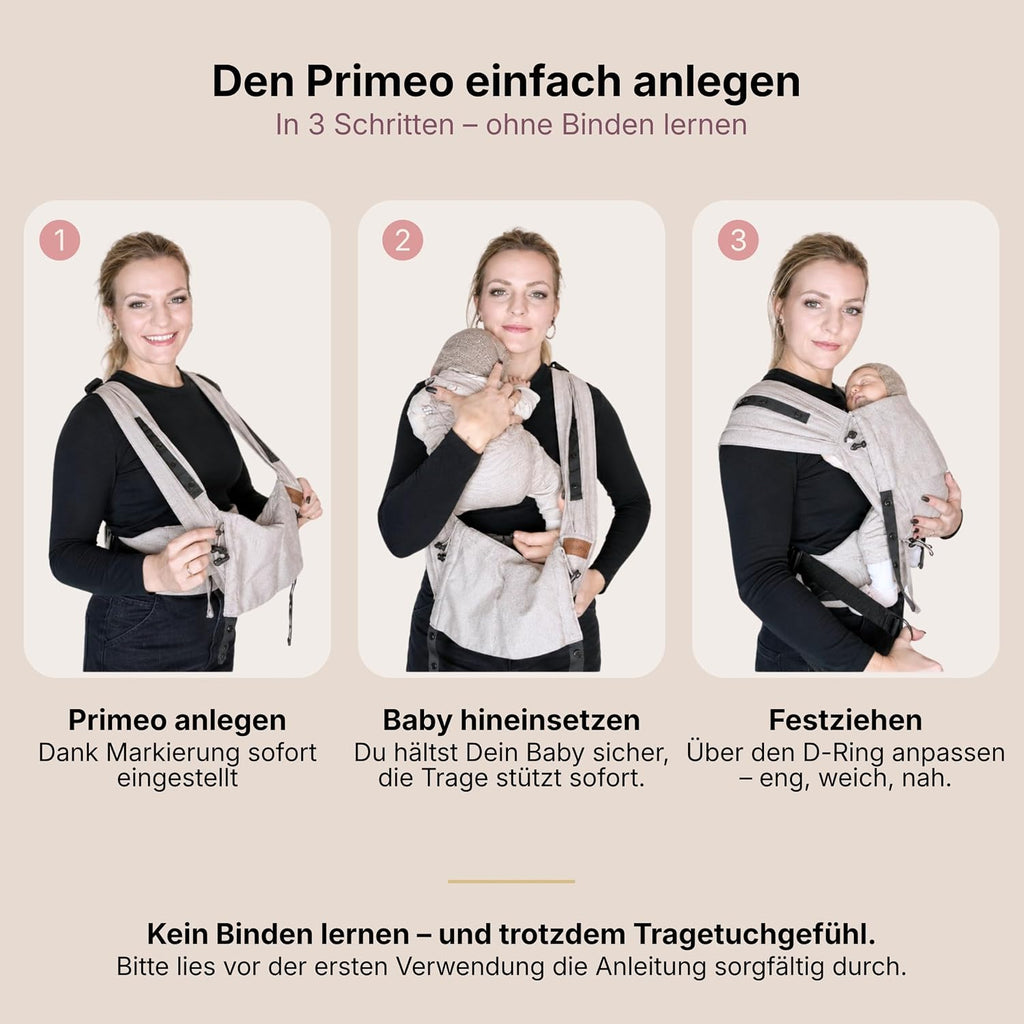 Hoppediz Primeo Babytrage ab Geburt für Neugeborene, Djerba