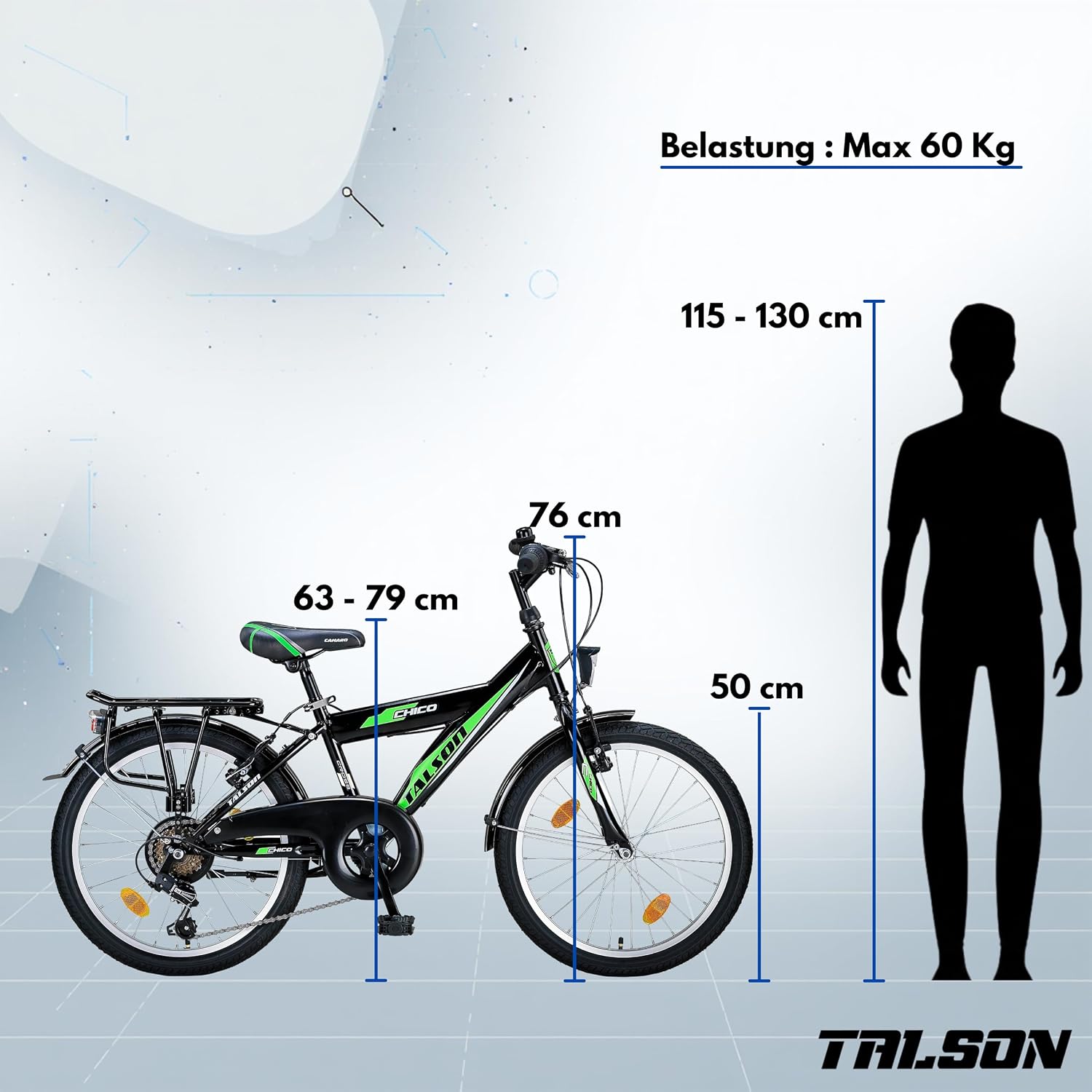 Talson 20 Zoll Kinderfahrrad für Jungen, StVZO, Shimano 6-Gang, Schwarz