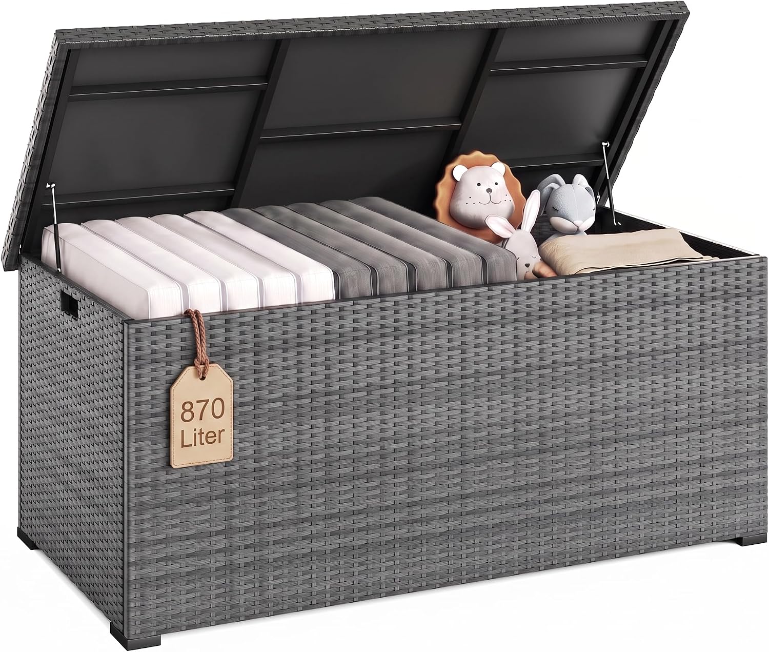 UDPATIO Gartenbox Wasserdicht 870L, Aufbewahrungsbox Garten XXXL, Auflagenbox Wetterfest, Kissenbox Outdoor mit Deckel, Gasdruckfedern, ideal für Garten, Terrasse & Balkon | Grau