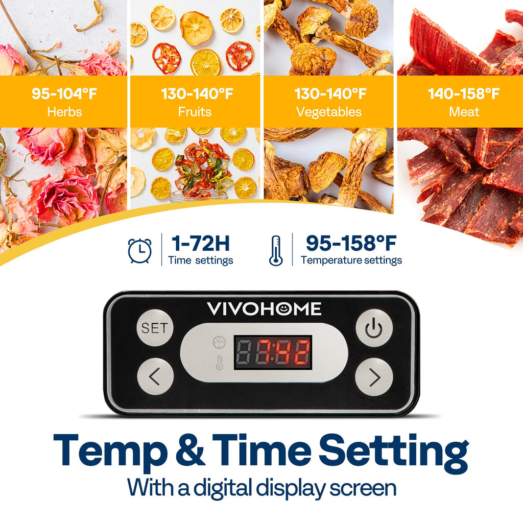 VIVOHOME Dörrautomat mit 8 Einlegefächern 400W BPA frei Dörrgerät mit Temperaturregler von 35°C bis 70°C inkl.72H Timer und Rezept für Fleisch,Obst,Haustier-Leckereieneo