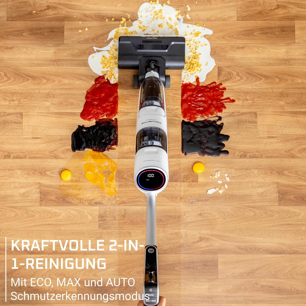 Rowenta X-Clean 5, 2-in-1 Nass- und Trockensauger, 3 Modi, präzise Reinigung, automatischer Erkennungsmodus, LED-Beleuchtung, selbstreinigend, Heißtrocknung, 50 Min. Laufzeit, Schneeweiß, GZ5557EE