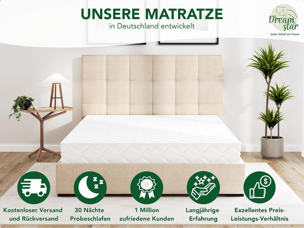 DREAMSTAR Ergo Flex XXL Duo 7-Zonen Matratze 140x200 cm | H2&H3 | Ergonomische Kaltschaummatratze | Hypoallergen & Antibakteriell | Bezug abnehmbar & waschbar | Öko-TEX® | (22cm, 140 x 200 cm)