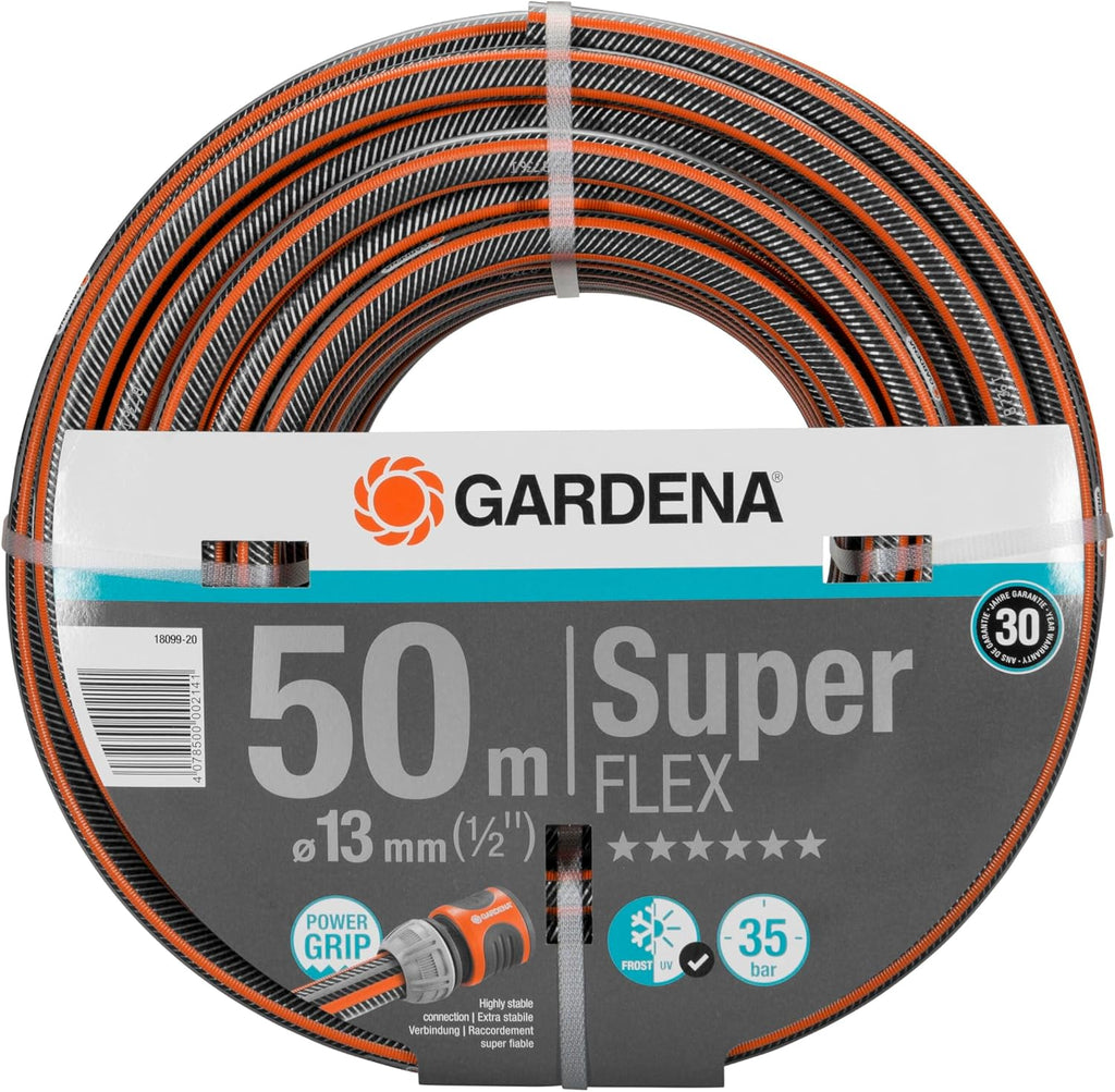 Gardena Premium Superflex Schlauch 13 mm (1/2 Zoll), 50 m: Gartenschlauch mit Power-Grip-Profil, 35 bar Berstdruck, hochflexibel, formstabil, UV-beständ, Polyvinyl Chloride (PVC), watering in garden
