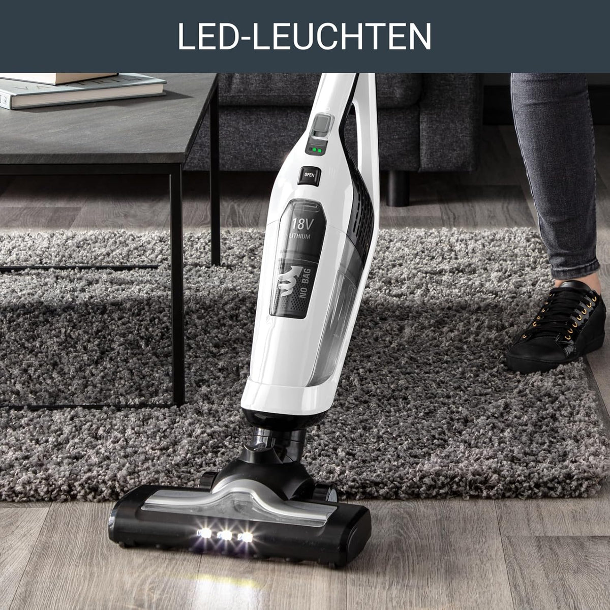 Rowenta RH6737 Dual Force 2-in-1 kabelloser Akku-Stabstaubsauger, integrierter Handstaubsauger, klappbarer Griff, sehr leicht – nur 2,5 kg, LED-Beleuchtung, Weiß, 45 min
