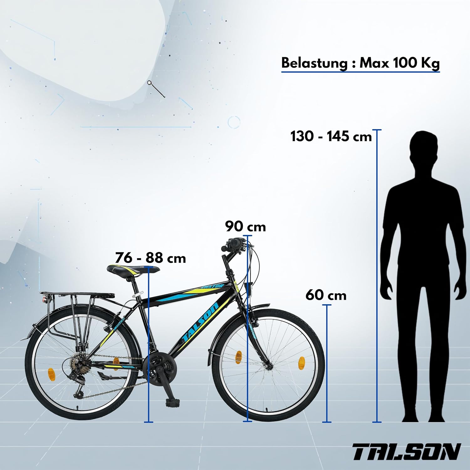 24 Zoll Jungen Fahrrad 21-Gang Shimano mit Beleuchtung Farbe SCHWARZ TMX