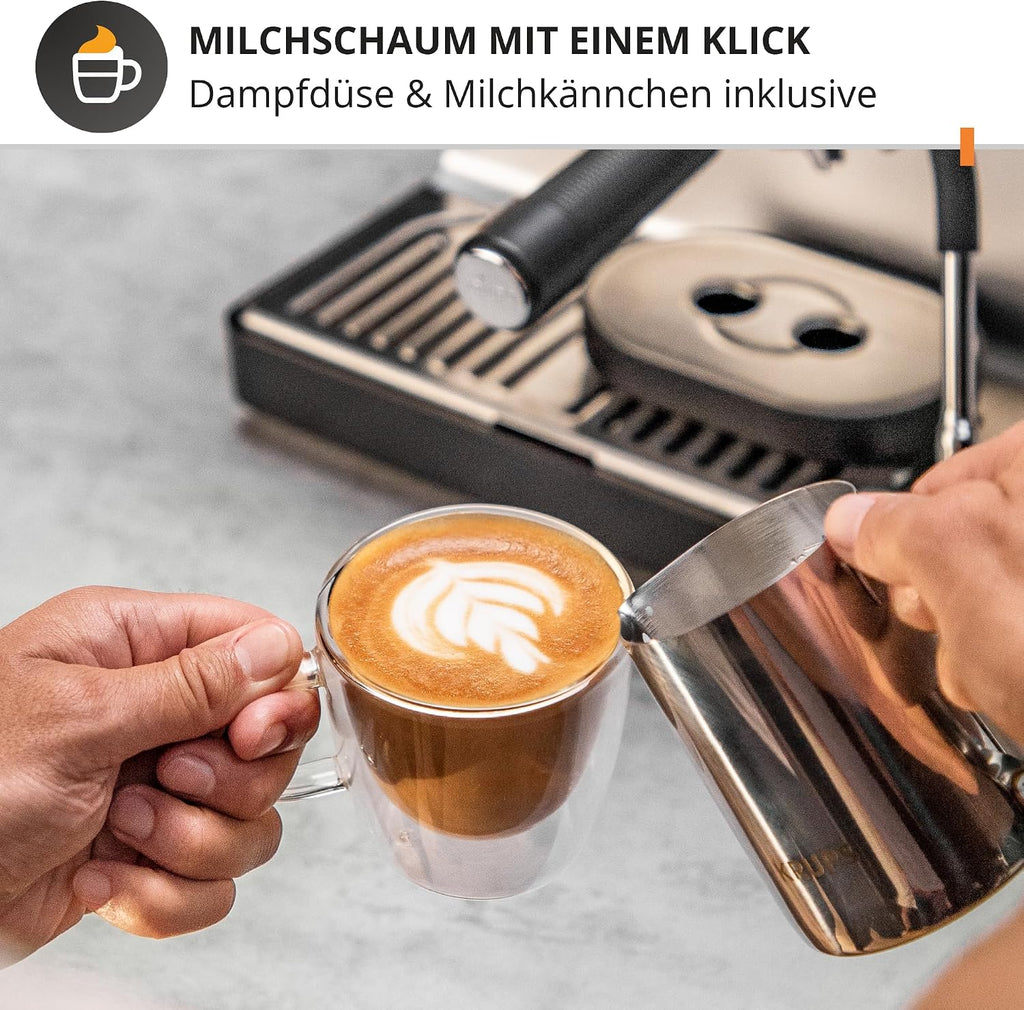 Krups Precision manuelle Siebträgermaschine mit Mahlwerk, Barista Kaffeemaschine mit intuitiver Bedienfläche, Pre-Infusion-Einstellungen, Espressomaschine mit Dampfdüse, schnelles Aufheizen, XP801T10
