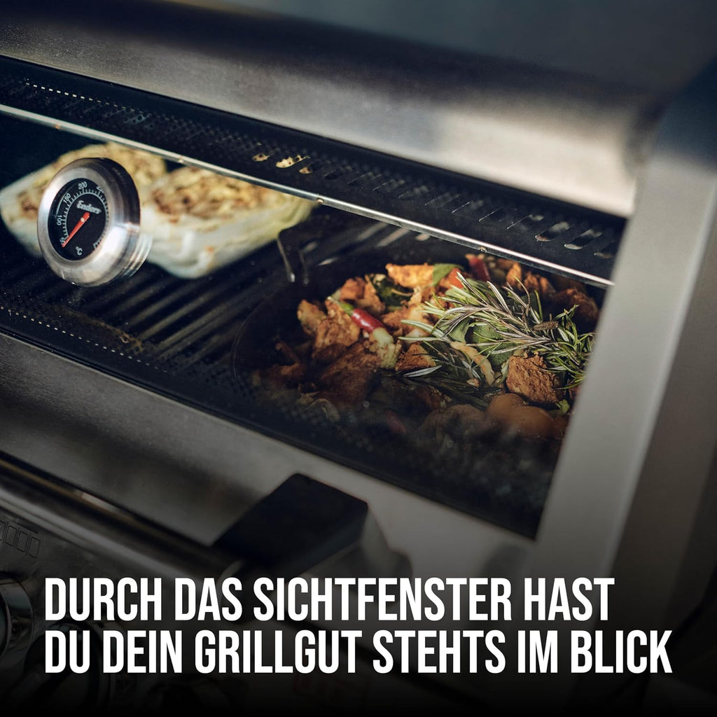 Enders® Gasgrill MONROE PRO 4 SIK TURBO, 4-Edelstahlbrenner, Seitenkocher, Infrarot-Backburner, Sichtfenster, HEAT RANGE™, SWITCH GRID™, 800 °C TURBO ZONE™, SIMPLE CLEAN™, #8378