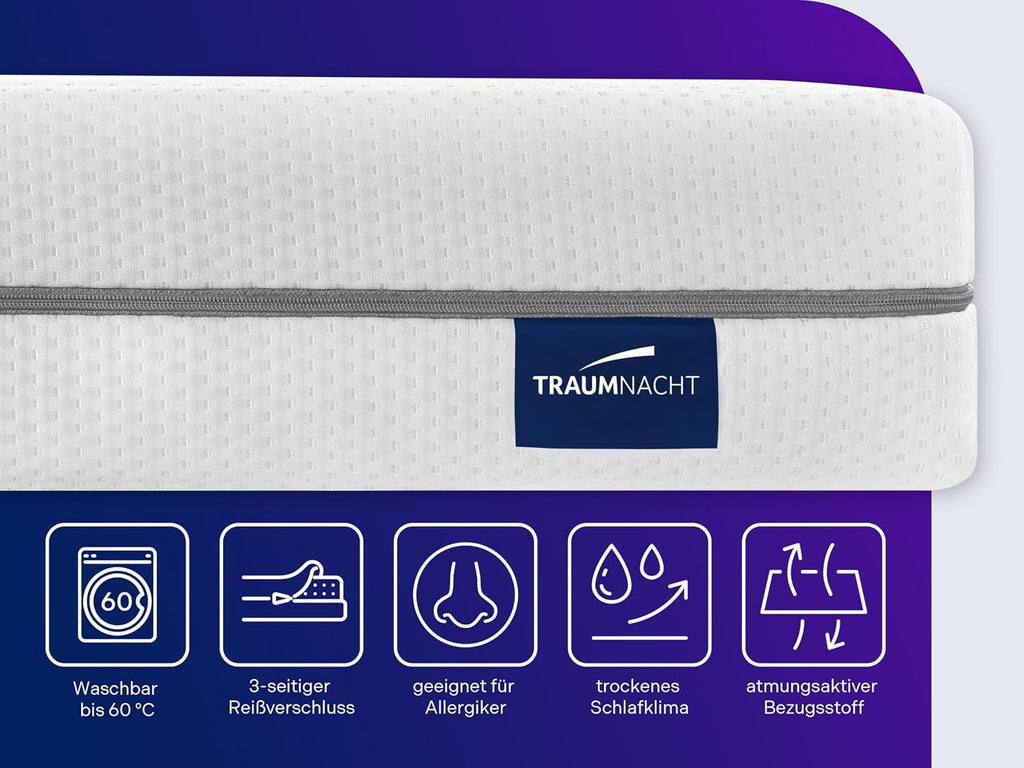 Traumnacht orthopädische Kaltschaummatratze 140x200 cm | H3 mittelfest | Ergonomisch | 7-Zonen | Öko-Tex | 16 cm | Hypoallergen | Bezug waschbar | deutscher Qualitätsstandard