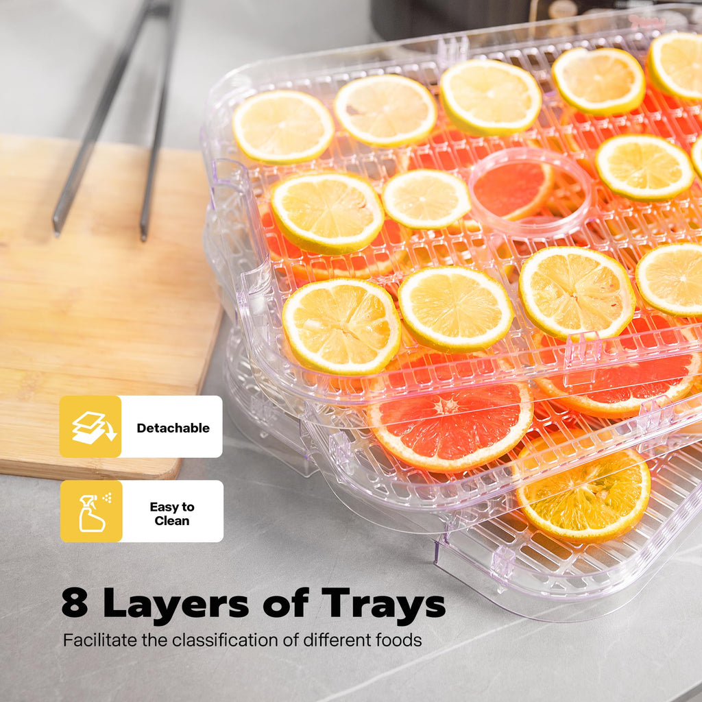 VIVOHOME Dörrautomat mit 8 Einlegefächern 400W BPA frei Dörrgerät mit Temperaturregler von 35°C bis 70°C inkl.72H Timer und Rezept für Fleisch,Obst,Haustier-Leckereieneo