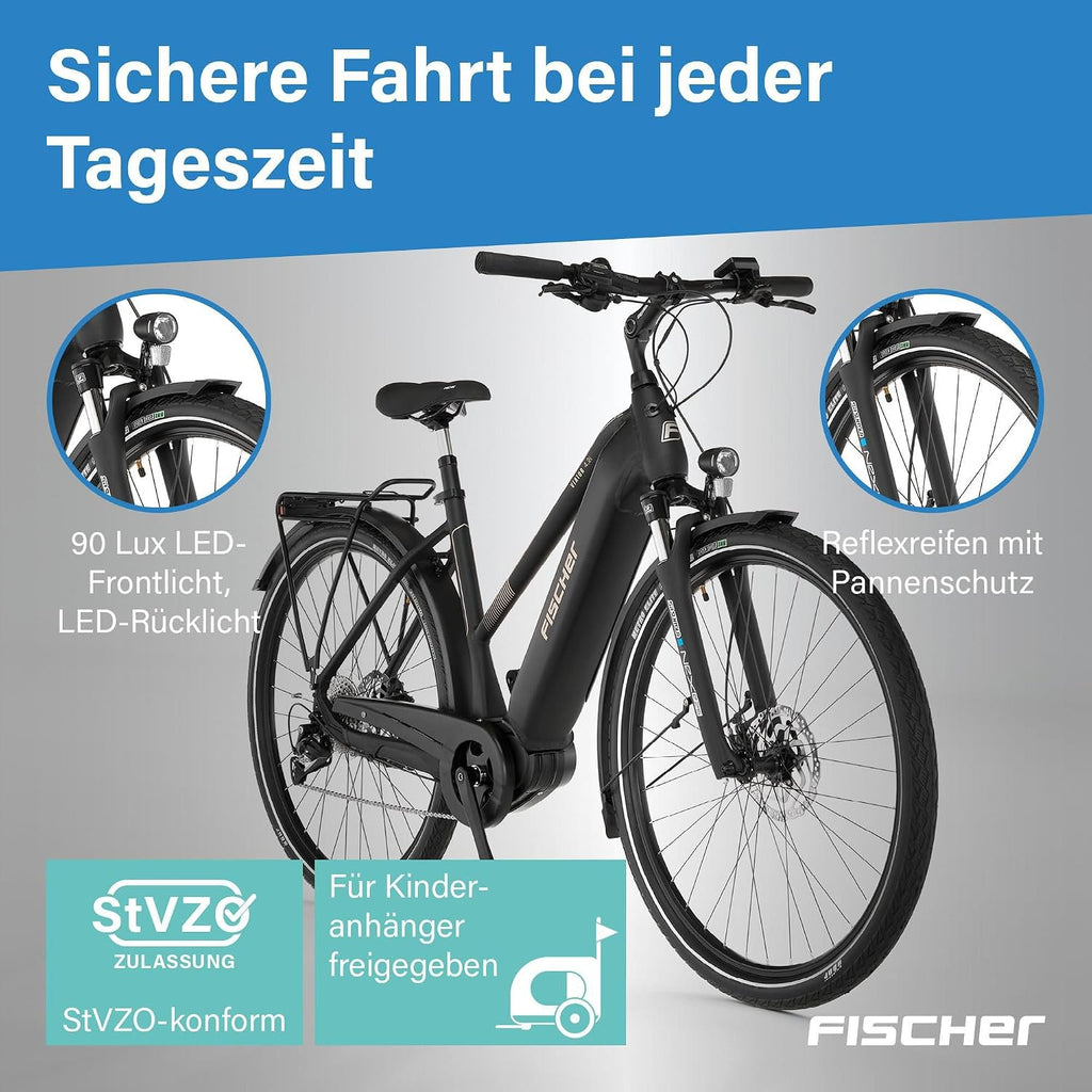 Fischer E-Bike Trekking VIATOR 4.2i Active Electric Bicycle for Men and Women, RH 50, Mid Motor 80 Nm, 36 V Battery