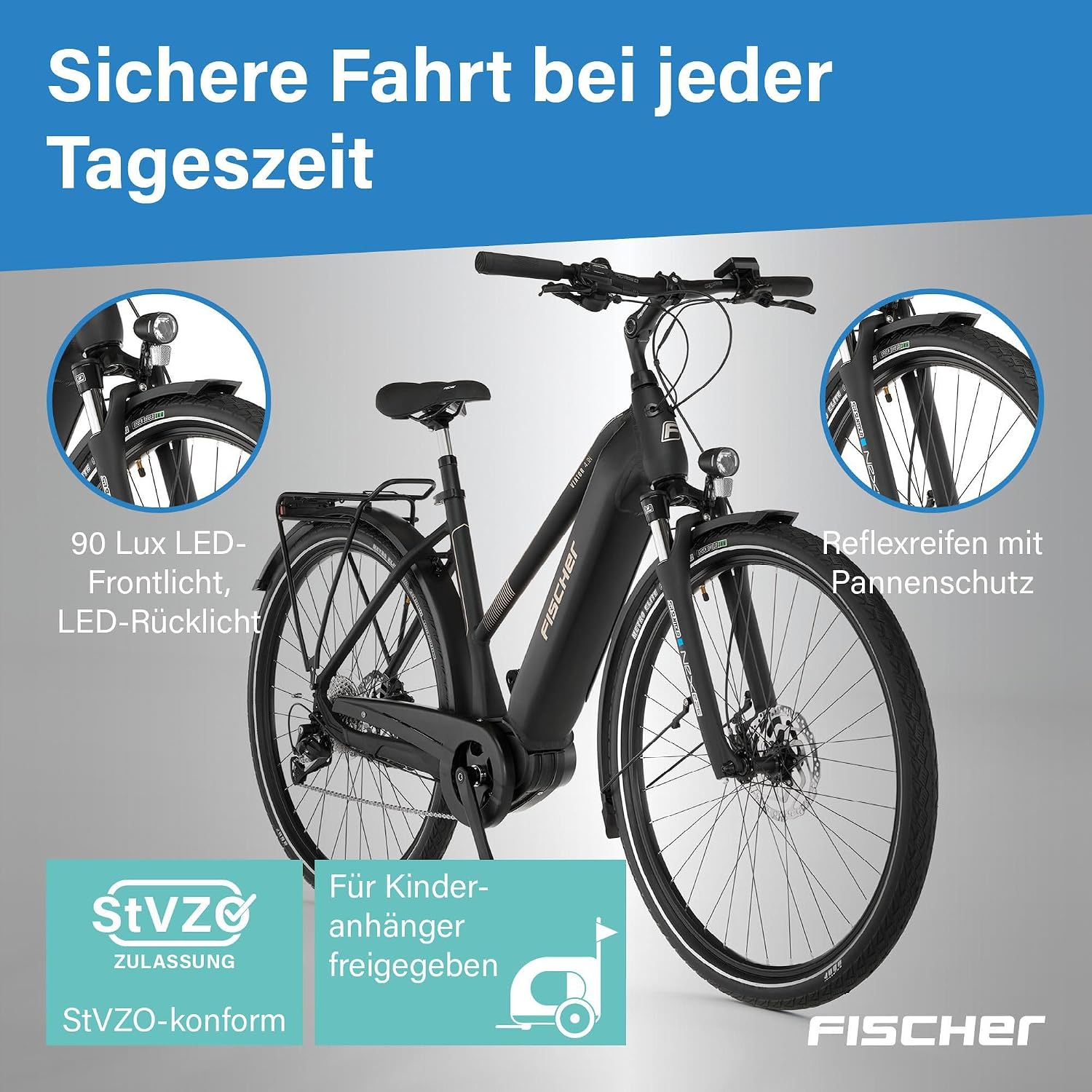 Fischer E-Bike Trekking VIATOR 4.2i Active Electric Bicycle for Men and Women, RH 50, Mid Motor 80 Nm, 36 V Battery