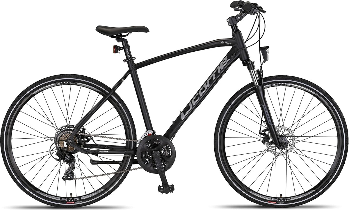 Licorne Bike Premium Voyager Trekking Bike in 28 Zoll Aluminium Scheibenbremse Fahrrad für Jungen, Mädchen, Damen und Herren - 21 Gang-Schaltung - Mountainbike - Crossbike